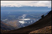 Bonanza Mine aerial tram tower, Root Glacier lakes, and Chugach Mountains. Wrangell-St Elias National Park ( color)