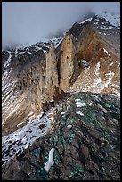 Copper deposits, and pinnacles below Bonanza Peak. Wrangell-St Elias National Park ( color)