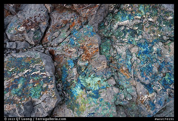 Close-up of colorful copper deposits. Wrangell-St Elias National Park, Alaska, USA.