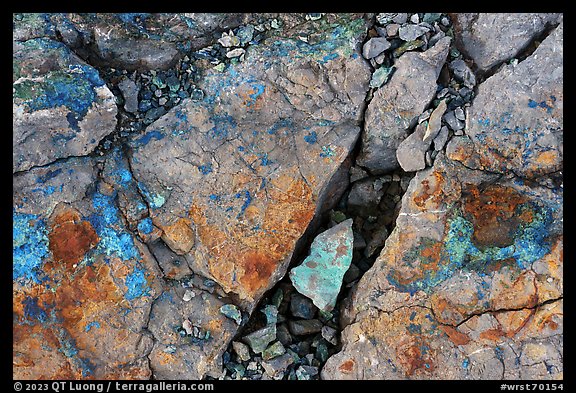 Close-up of rocks with colorful copper minerals. Wrangell-St Elias National Park, Alaska, USA.