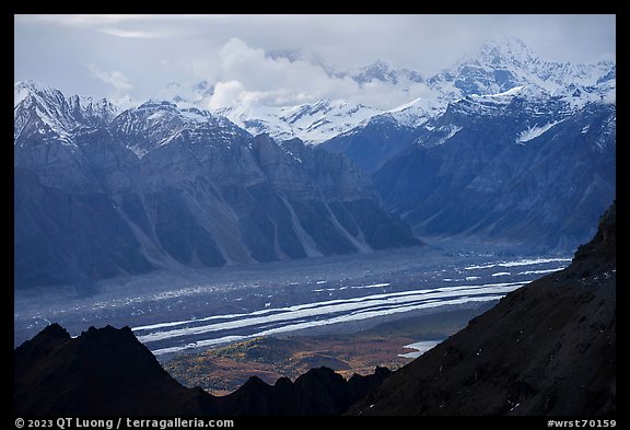 Root Glacier and Wrangell Mountains from Bonanza Ridge, late afternoon. Wrangell-St Elias National Park (color)