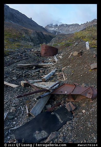Remnants of mining activity and Bonanza Peak. Wrangell-St Elias National Park (color)