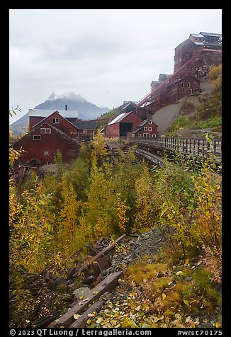 Kennicott historic mill town and Donoho Peak in autumn. Wrangell-St Elias National Park, Alaska, USA.