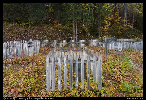 Fenced graves, Kennecott cemetery. Wrangell-St Elias National Park (color)