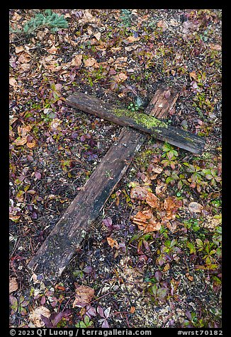 Fallen wooden cross, Kennecott cemetery. Wrangell-St Elias National Park (color)