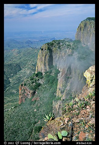Cliffs and fog from South Rim, morning. Big Bend National Park (color)