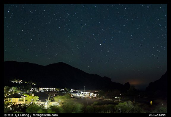 Chisos Mountains Lodge and stars at night. Big Bend National Park (color)