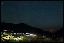 Chisos Mountains Lodge and stars at night. Big Bend National Park, Texas, USA.