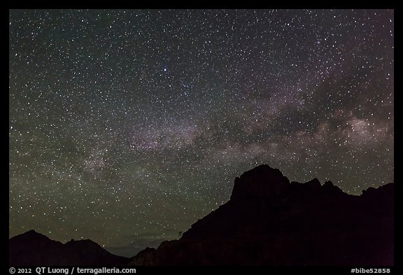 Starry sky and Milky Way above Chisos Mountains. Big Bend National Park (color)