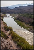 View from above of Rio Grande and hikers heading towards hot springs. Big Bend National Park ( color)