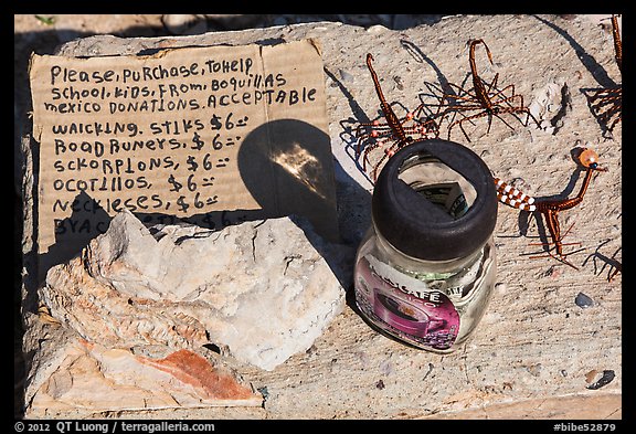 Mexican handicrafts offers on honor system. Big Bend National Park, Texas, USA.
