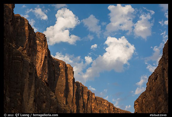 Santa Elena Canyon limestone walls and clouds. Big Bend National Park (color)