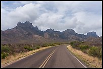 Chisos Basin Road and Chisos Mountains. Big Bend National Park ( color)