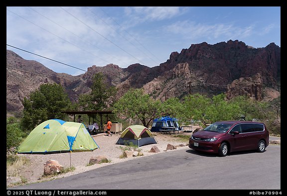 Families camp among mesquite, Chisos Basin Campground. Big Bend National Park (color)