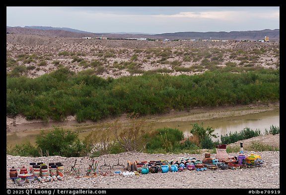 Brightly painted pottery and small Mexican crafts. Big Bend National Park (color)