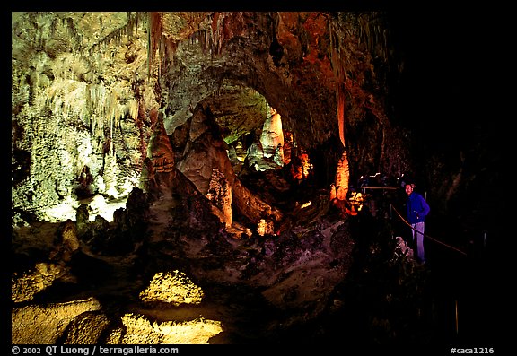 Visitor in large room. Carlsbad Caverns National Park, New Mexico, USA.