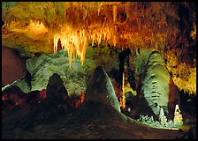 Stalagtite chandelier and stubby stalagmites. Carlsbad Caverns National Park ( color)