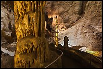 Path passing next to huge stalagmite. Carlsbad Caverns National Park, New Mexico, USA. (color)