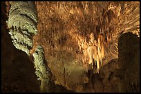 Massive stalagmites and chandelier, Big Room. Carlsbad Caverns National Park, New Mexico, USA. (color)