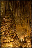 Stalagmite and flowstone framing chandelier. Carlsbad Caverns National Park, New Mexico, USA. (color)