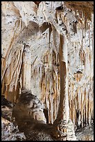 Delicate stalagtites with iron oxide staining in Painted Grotto. Carlsbad Caverns National Park, New Mexico, USA. (color)