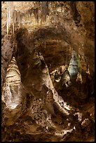 Monumental stalagmites and stalactites, Big Room. Carlsbad Caverns National Park ( color)