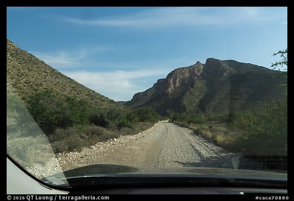 Windshield view, Slaughter Canyon road. Carlsbad Caverns National Park (color)