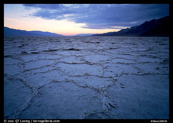 Hexagonal salt tiles near Badwater, sunrise. Death Valley National Park (color)