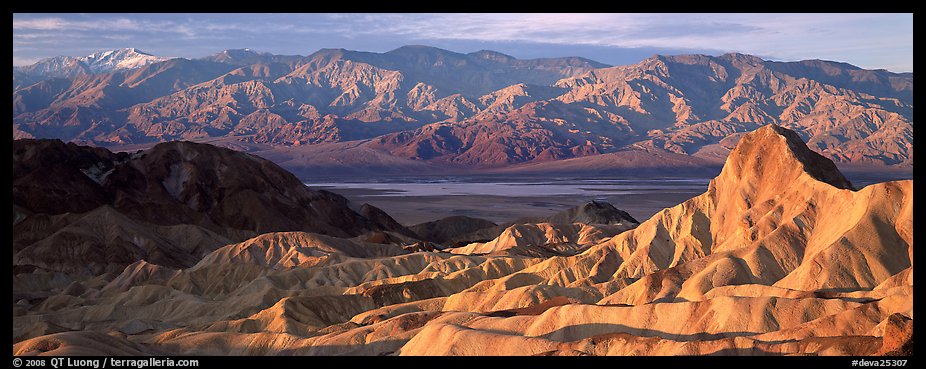 Zabriskie Point, Death Valley, and mountains in winter. Death Valley National Park (color)