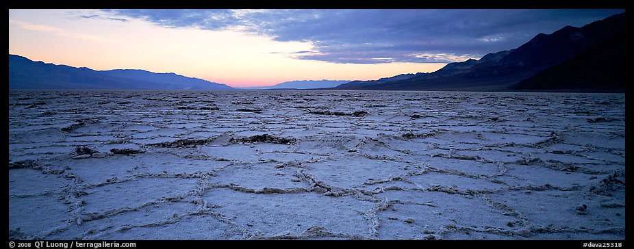 Hexagons on salt pan at sunrise. Death Valley National Park (color)