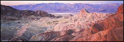 Colorful badlands from Zabriskie Point. Death Valley National Park (Panoramic color)