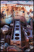Engine of rusted car near Aguereberry camp. Death Valley National Park, California, USA.