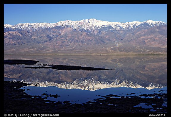 Telescope Peak and Panamint range reflected in a rare seasonal lake, early morning. Death Valley National Park (color)