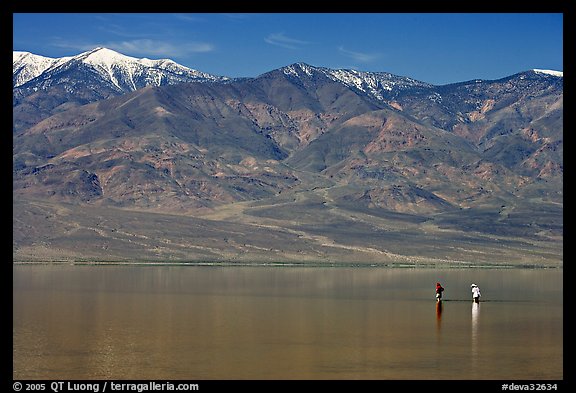 Tourists wading in the rare seasonal lake. Death Valley National Park (color)