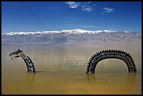 Loch Ness Monster art installation in Manly Lake and Panamint range. Death Valley National Park ( color)
