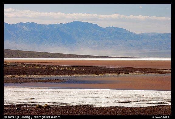 Salt Flats on Valley floor and Owlshead Mountains, early morning. Death Valley National Park (color)