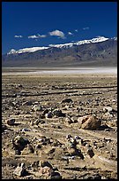 Rock field, salt flats, and Panamint Range, morning. Death Valley National Park ( color)