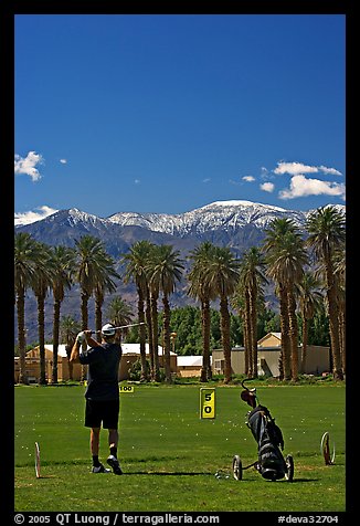 Golfer in Furnace Creek Golf course. Death Valley National Park, California, USA.