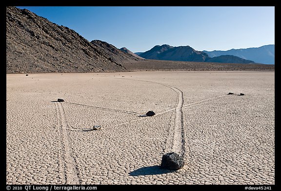 Moving rocks and non-linear tracks, the Racetrack. Death Valley National Park (color)