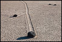 Intersecting travel grooves of sliding stones, the Racetrack. Death Valley National Park, California, USA. (color)