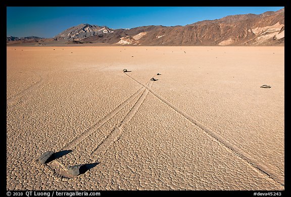 Sailing stones, the Racetrack playa. Death Valley National Park, California, USA.