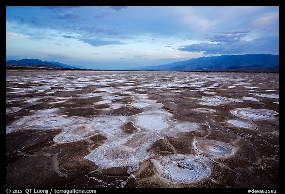 Mud and salt patterns at dusk, Cottonball Basin. Death Valley National Park (color)