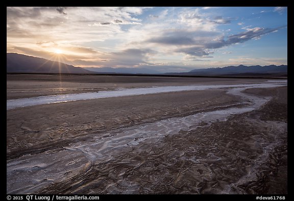 Rivers of salt and sunset, Cottonball Basin. Death Valley National Park, California, USA.