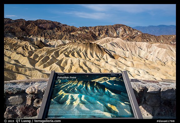 Zabriskie Point Interpretive sign. Death Valley National Park, California, USA.