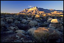 Boulders and El Capitan from the South, sunset. Guadalupe Mountains National Park, Texas, USA. (color)