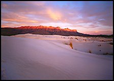 White gypsum dunes and Guadalupe range at sunset. Guadalupe Mountains National Park ( color)