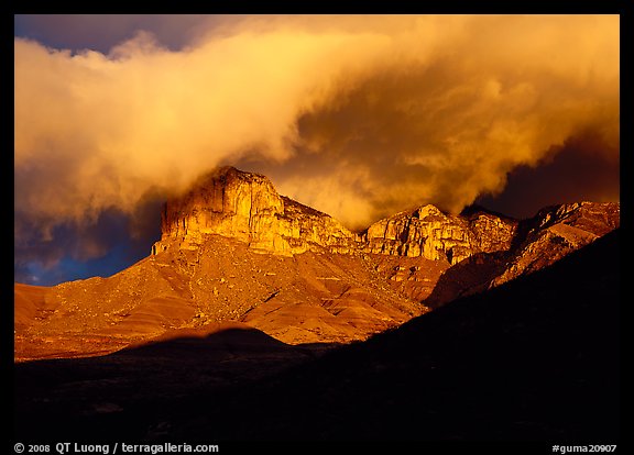 El Capitan and low clouds at sunrise. Guadalupe Mountains National Park (color)