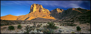 El Capitan rising above desert flats. Guadalupe Mountains National Park (Panoramic color)