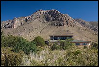 Visitor center and Hunter Peak. Guadalupe Mountains National Park, Texas, USA.