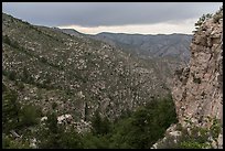 Cliffs and forested slopes, approaching storm. Guadalupe Mountains National Park ( color)